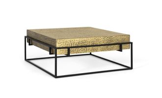 Giner&Colomer Mesa de centro cuadrada con estructura de hierro dorado