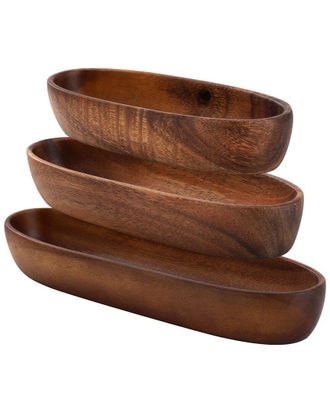 MegaChef 3Pc Acacia Wood Oval Serving Bowls