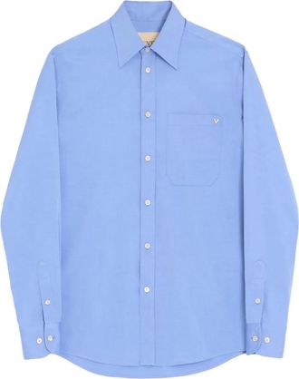Valentino Garavani Lichtgewicht Katoenen Oxford Shirt - Heren - Casual Overhemden - Blauw - L - Katoen - Overhemden