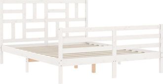 vidaXL Vidaxl - Estructura De Cama Con Cabecero Madera Maciza Blanco 160x200 Cm