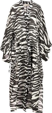 The Attico Zebra Print Muslin Kaftan - Dames - Maxi kleedjes - Veelkleurig - L - Katoen - Kleedjes
