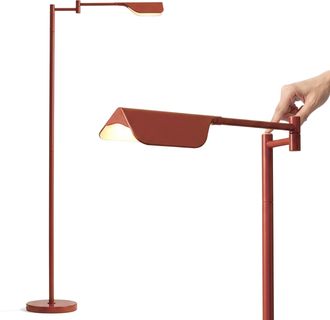 Brightech Leaf 53 Modern Pharmacy Swing Arm Floor Lamp with Adjustable LED Reading Shade, Glossy Red