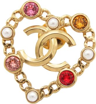 Chanel Pre-owned Hartvormige CC Broche met Parels en Kristallen - Dames - Vintage Sieraden - Veelkleurig - ONE Size - Vintage