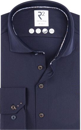 R2 knitted overhemd navy effen