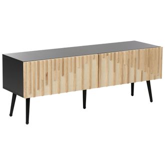 Beliani Beliani - Mueble Tv Moderno Almacenaje Estructura Mdf Puerta De Madera Maciza Patas De Hierro Madera Clara Dalcross