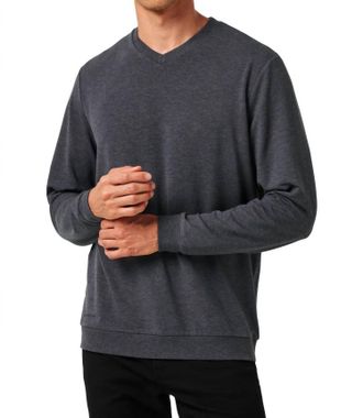 Travis Mathew Amenities V-Neck Crew Sweater In Heather Dark Grey
