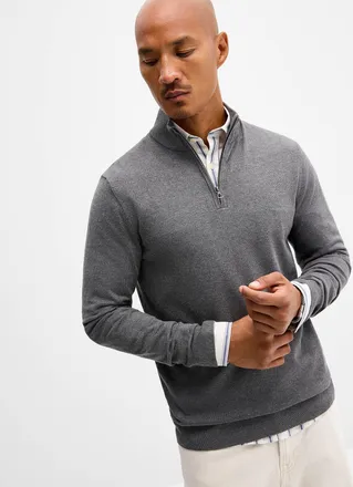 Le 31 Mens Zip-neck silky knit sweater