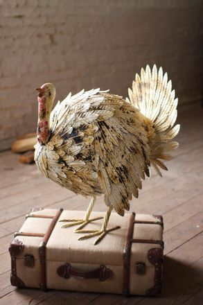 Kalalou Antique White Painted Metal Turkey