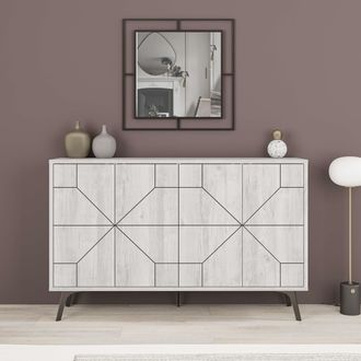 Decortie 4-Doors Push-to-open Doors Sideboard Dune with Metal Legs 123cm in Off-White | Size: 2 Pack