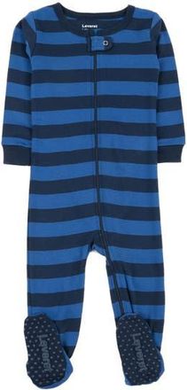 Leveret Kids Cotton Footed Pajamas, Solids, Stripes & Tie Dye in Striped Blue & Navy at Nordstrom, Size 12-18M