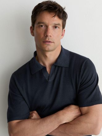 Reiss Navy Pigment-dyed Merino Wool Open-collar Polo Shirt, Xxl