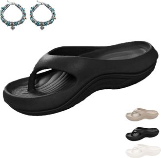 Generic Pillow Arch Support Flip Flops for Women, Lightweight Shock-Absorbing Comfortable Cloud Non-Slip Thick Sole Slides (Black, Adult, Women, 5.5, Numeric 