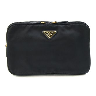 Prada Black Nylon Leather Pouch (Pre-Owned)