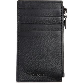 Canali Tumbled Calfskin Card Holder with Zip in Black at Nordstrom