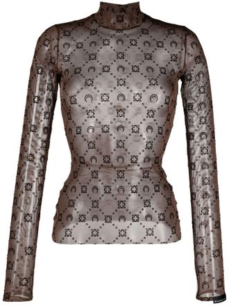 Marine Serre Regenerated Moonogram mesh top - women - Recycled Polyamide/Elastane - M - Brown