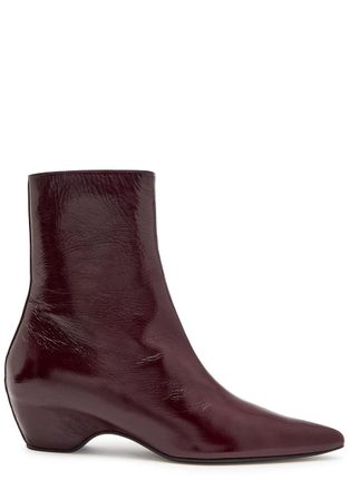 Khaite Sybil 40 Glossed Leather Ankle Boots - Burgundy - 37.5 (IT37.5 / UK4.5)