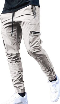 Generic Elastic Waist Trouser Cargo Pants for Men Relaxed Fit Casual Slim Beach Work Golf Scrub Plaid Pants with Pockets Mens Gym Joggers Sweatpants Tracksuit