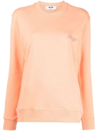 Msgm logo-embroidery cotton sweatshirt - women - Cotton - S - Orange