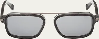 Ermenegildo Zegna Mens Acetate and Titanium Rectangle Sunglasses