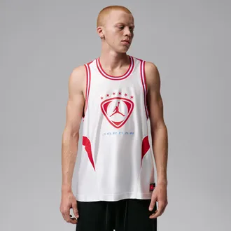 Nike Jordan Mens Jordan Brooklyn Sleeveless Jersey in White | IO1830-100