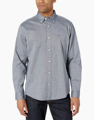 Tommy Hilfiger Mens Tommy Hilfiger Mens Oxford Shirts Slim Fit Top - Grey - Size: 38/Regular