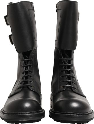 Dolce & Gabbana Black Leather Belted Buckle Combat Boots Mens Shoes