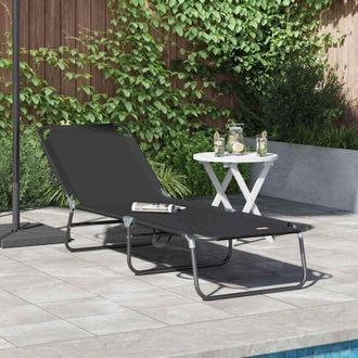 vidaXL Vidaxl - Folding Sun Lounger 1-person Black 56 x 189 x 87cm Fabric