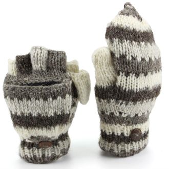 Loud Elephant Wool knit Fingerless Shooter gloves with fleece lining - Stripey (Light grey)