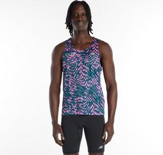 New Balance Hombre London Edition RC Essential Printed Singlet en Rosa, Poly Knit, Talla L
