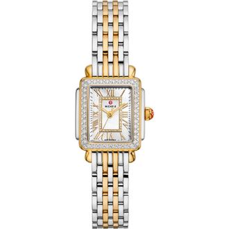 Michele Mini Deco Madison Two-Tone 18K Gold Plate Diamond Bracelet Watch, 23mm x 24mm in Two Tone at Nordstrom