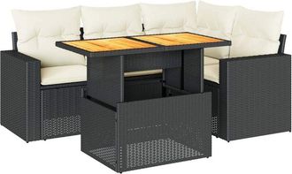 vidaXL Set De Muebles De Jard&iacute;n 5 Pzas Y Cojines Rat&aacute;n Sint&eacute;tico Negro Vidaxl
