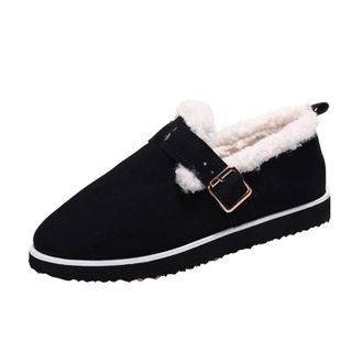Generic Slip On Loafers for Women Winter Warm Faux Fur Lining Boots Ladies Suede Belt Buckle Ankle Boots Outdoor Anti-Slip Thick Plush Casual Retro Flats Snow