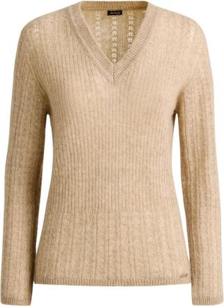 Kiton Cashmere en Zijde Open Breisel V-hals Trui - Dames - Cashmere truien - Beige - S - Kasjmier - Truien & Vesten