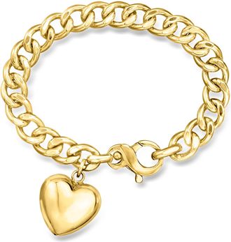 Ross-Simons Italian 14kt Yellow Gold-Plated Puffed Heart Curb-Link Bracelet
