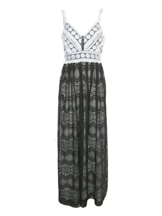 Badgley Mischka Abito lungo con dettagli in pizzo - Nero