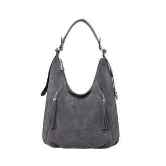 Generic Soft Genuine Suede Women Tote Bags Large Capacity Female Shoulder Crossbody Bag Handbags Purses(Grey)