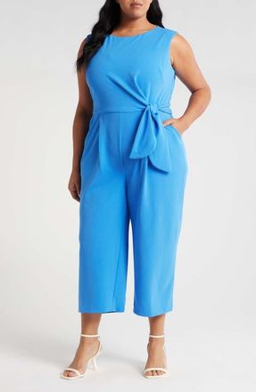 Tahari by ASL Side Tie Scuba Crepe Crop Wide Leg Jumpsuit in Summer Sky at Nordstrom, Size 22W