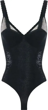 Elisabetta Franchi Tops, Dames, Zwart, M, Katoen, Bodysuit in gebreide stof en kant