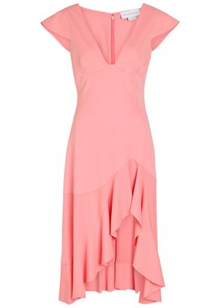 Stella McCartney Stella Mccartney Frill Asymmetric Woven Midi Dress - Light Pink - 46 (UK14 / L)