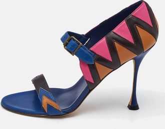 Manolo Blahnik Multicolor Leather Ankle Strap Sandals