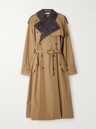 Carven Trench Doppiopetto In Twill Di Misto Cotone Con Finiture In Feltro Di Lana - Marrone