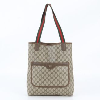 Gucci Brown Leather Coated Canvas Tote Bag (Pre-Owned)