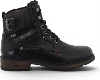 Mustang Jeans Mustang heren enkellaarsjes met vetersluiting, zwart, van imitatieleer - M0021001