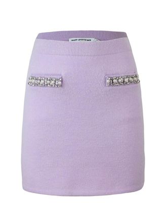 Self Portrait Lilac Crystal Trim Knit Skirt