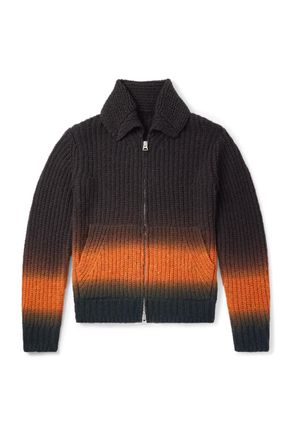 sacai Dégradé Garment-Dyed Ribbed Wool Zip-Up Cardigan