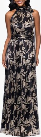 Betsy & Adam Metallic Floral Sheath Gown in Black/Gold at Nordstrom, Size 14