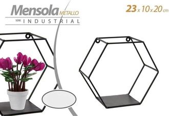Trade Shop Trade Shop - Soporte De Pared Hexagonal Metal Cl&aacute;sico Moderno Negro 23x10x20cm 822193