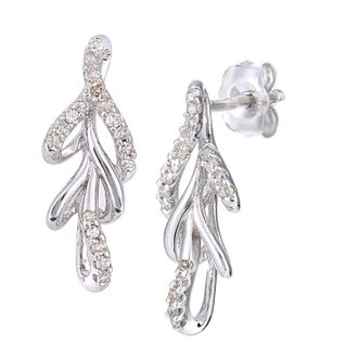 Diamant L'éternel Womens 9ct White Gold Diamond Leaf Design Earrings - One Size