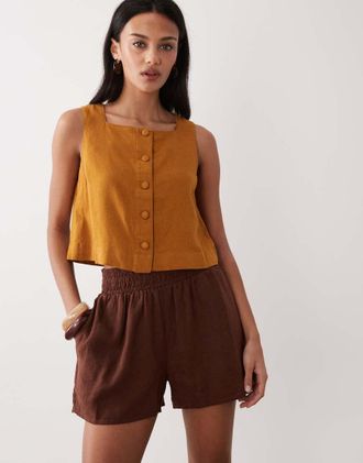 Nobody's Child Joppa - Pantaloncini in misto lino color cioccolato in coordinato-Marrone