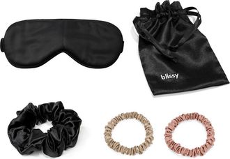 Blissy Best of Blissy Mulberry Silk 5-Piece Travel Set in Black/Multi at Nordstrom